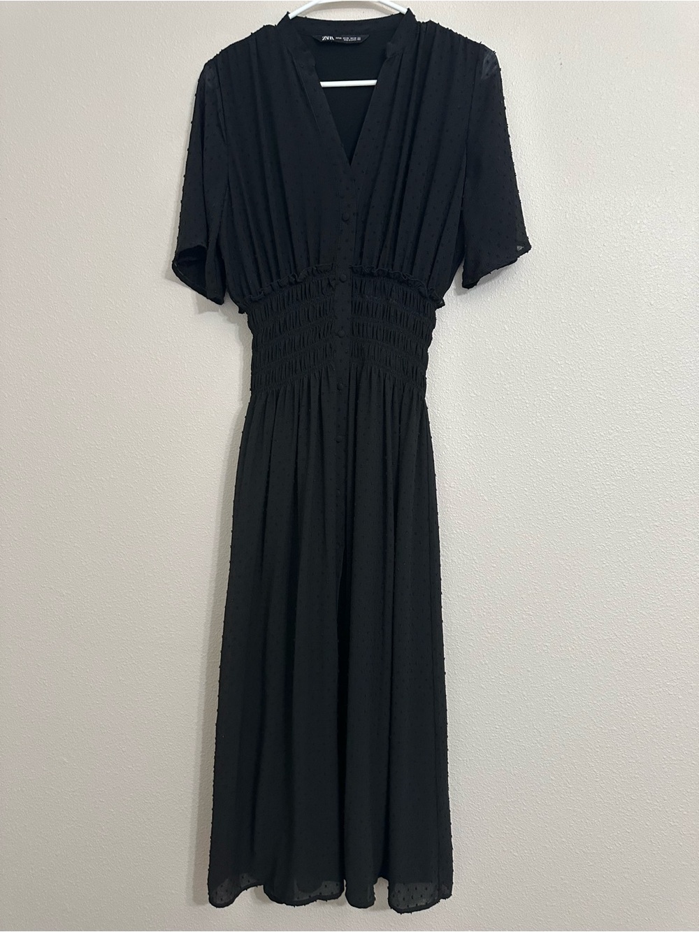 Zara Black Maxi Dress with Smocked Waist